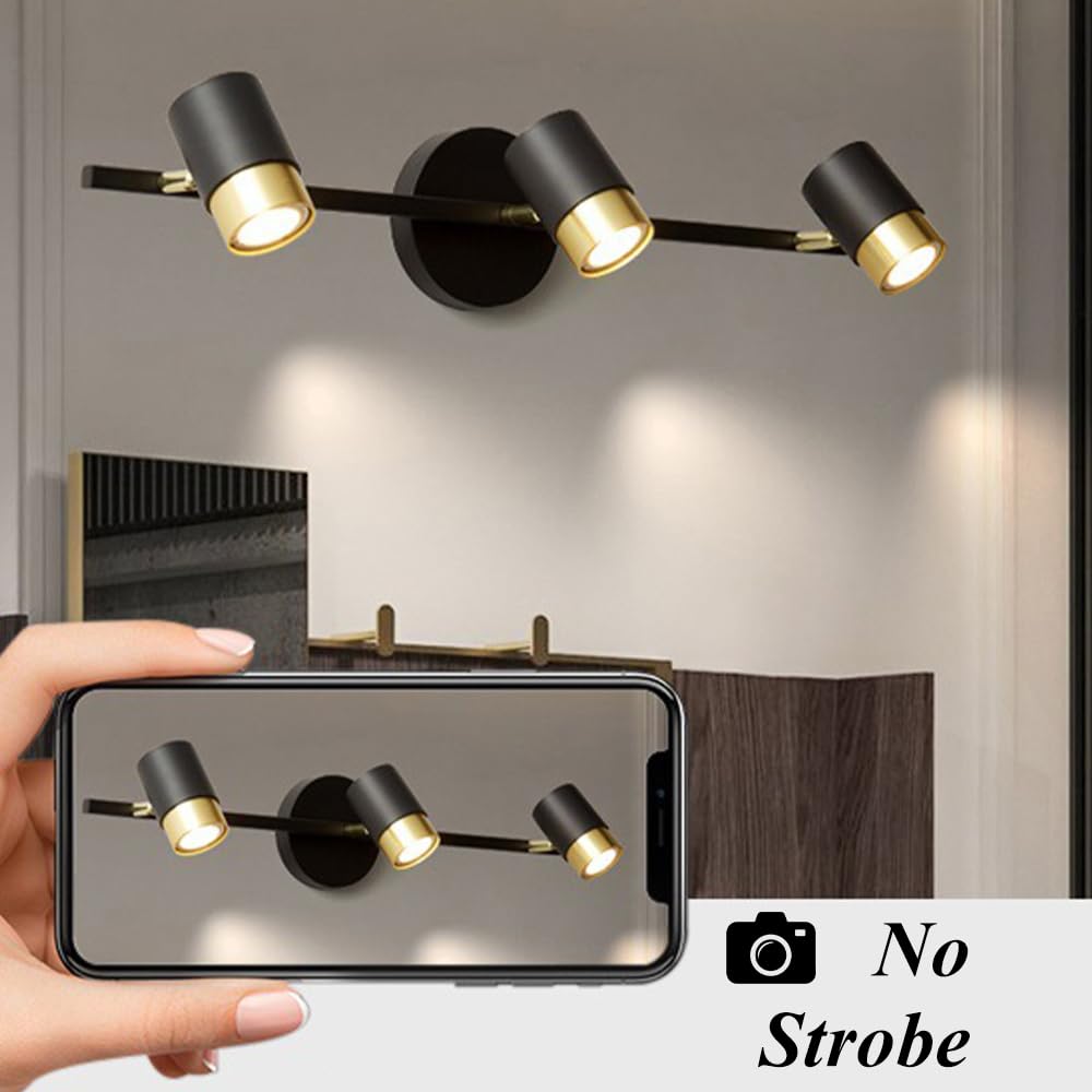 Aplique de pared negro, ajustable de 3 luces, luz de tocador, luz de cuadro, lámpara de arte moderno de 22 pulgadas, luz de montaje en pared cableada, luces puntuales giratorias para sala de estar