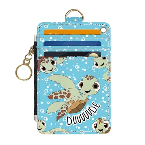 Slim Wallet Credit Card Holder, Sea Turtles, RFID Wallet Women Cute Small Front Pocket Wallet With Zipper, PU Leather Thin travel RFID Blocking Card Case ID Window,Ladies Gifts