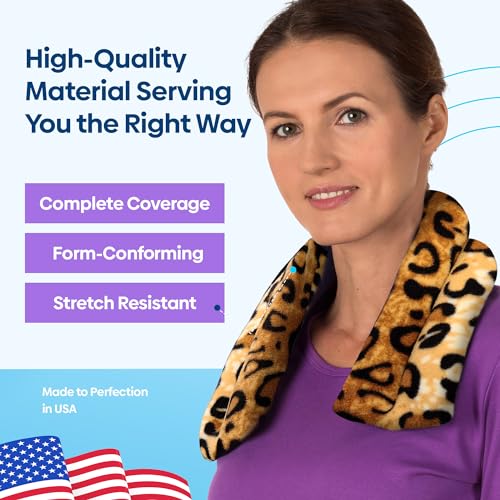 SunnyBay Microwave Heating Pad, Microwavable Heated Neck and Shoulder Wrap, Soothing Weighted Moist Heat or Ice Pack with Flaxseed and Lavender, FSA HSA Approved, 26x5 Inches, 2.5 lbs, Leopard