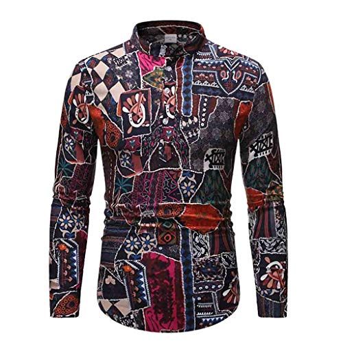 Camisas Hombre Manga Larga Camisa Estampada de Moda ZARLLE Botón Estampadas Collar de pie Vacaciones Fiesta Blusa Camisa abiertaestilo étnico Camisa Casual para Hombre Suave Cómodo Tops