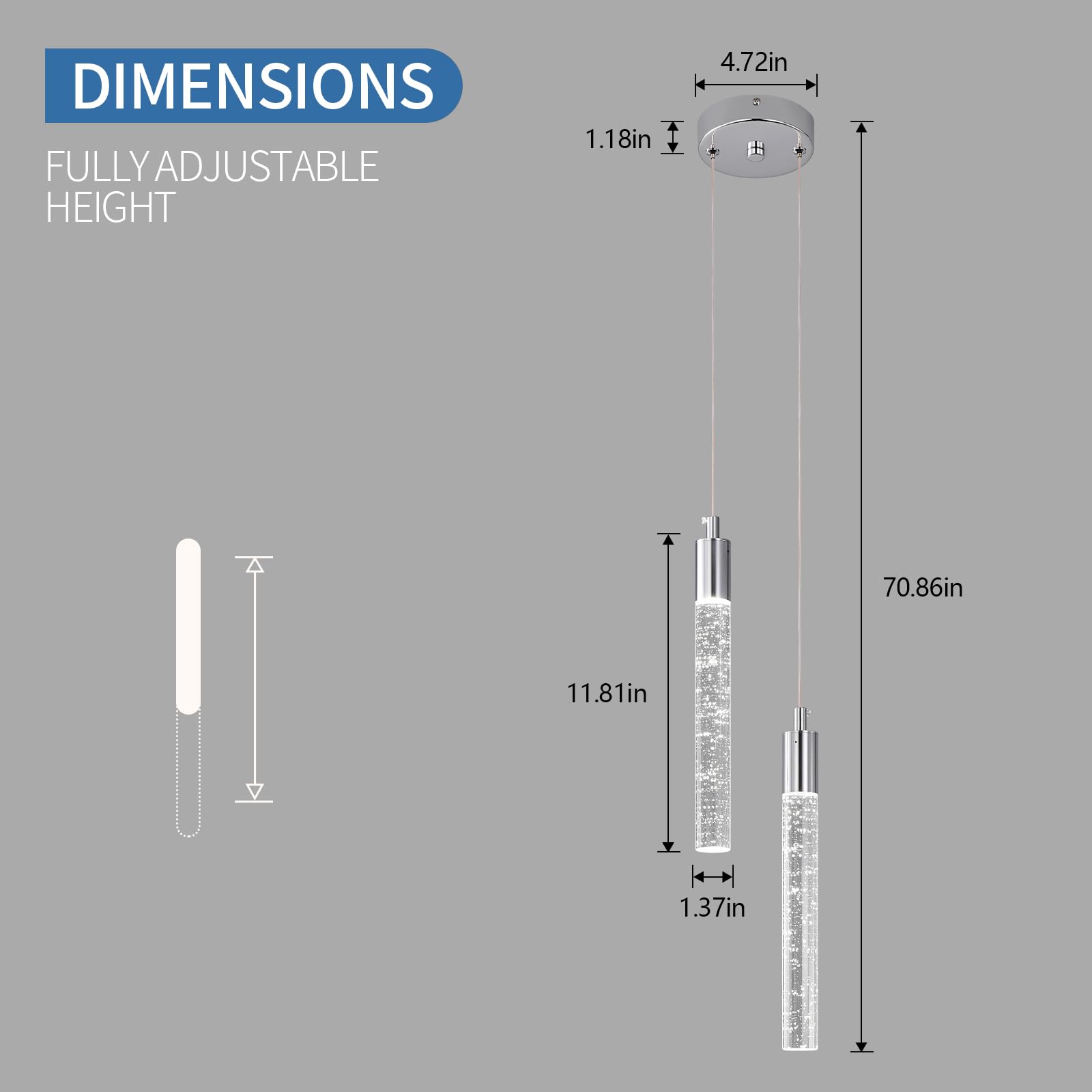 zhllmq Modern Light Fixture Kitchen Island Pendant Light Dimmable LED Chrome Mini Pendant Lighting Bedroom Dinning Room Living Room Kitchen Chrome Pendant Lightsï¼ˆ2-Light ï¼‰