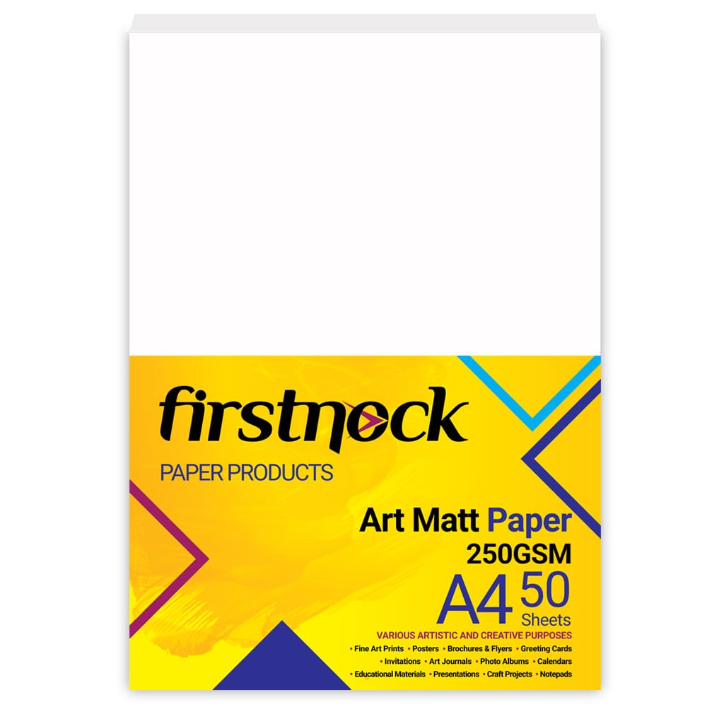 A4 White Cardstock, 250GSM, 50 Sheets, Matte Finish Art Paper for Brochures, Flyers, Invitations, Menus, Art Prints, Educational Materials, and DIY Crafts