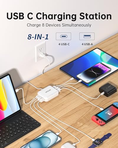 VPSUN USB C Charger 8 Port Block, Fast Charging Station for Multiple Devices,Multiport USB Charging Hub for iPhone,Samsung,Switch,Fan,Speaker,lamp,etc. - Image 3