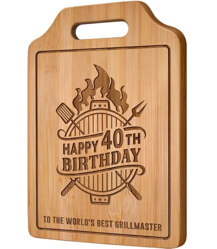 AceThrills 40Th Birthday Decorations for Men, 40Th Birthday Gifts Men - Engraved Bamboo Cutting Board 12.3"L X 8.7"W X 0.4"Th