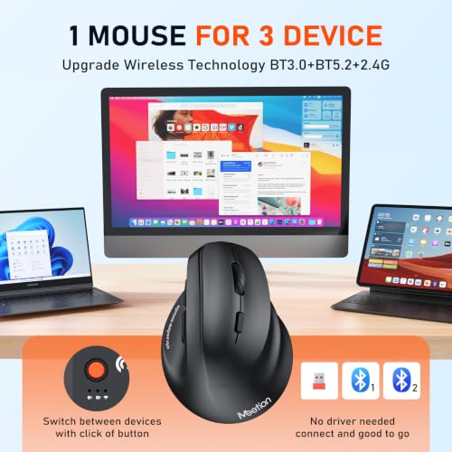 Image of MEETION Ergonomic Wireless Vertical Mouse, Rechargeable, Black