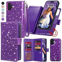 Varikke for iPhone 17 Glitter Case Wallet Magnetic Detachable, Deep Purple