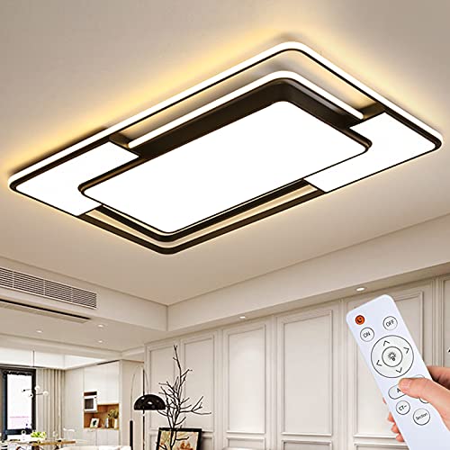 Preisvergleich Produktbild Natsen 109W LED Deckenleuchte Deckenlampe, dimmbar mit Fernbedienung, Moderne Lampe für Wohnzimmer Schlafzimmer Büro, Rechteckig Schwarz (650*450*100 mm)