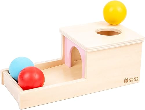 Adena Montessori Caja de permanencia con bandeja de tres bolas Montessori Juguetes para bebés de 6 a 12 meses (caja pequeña - para niña)