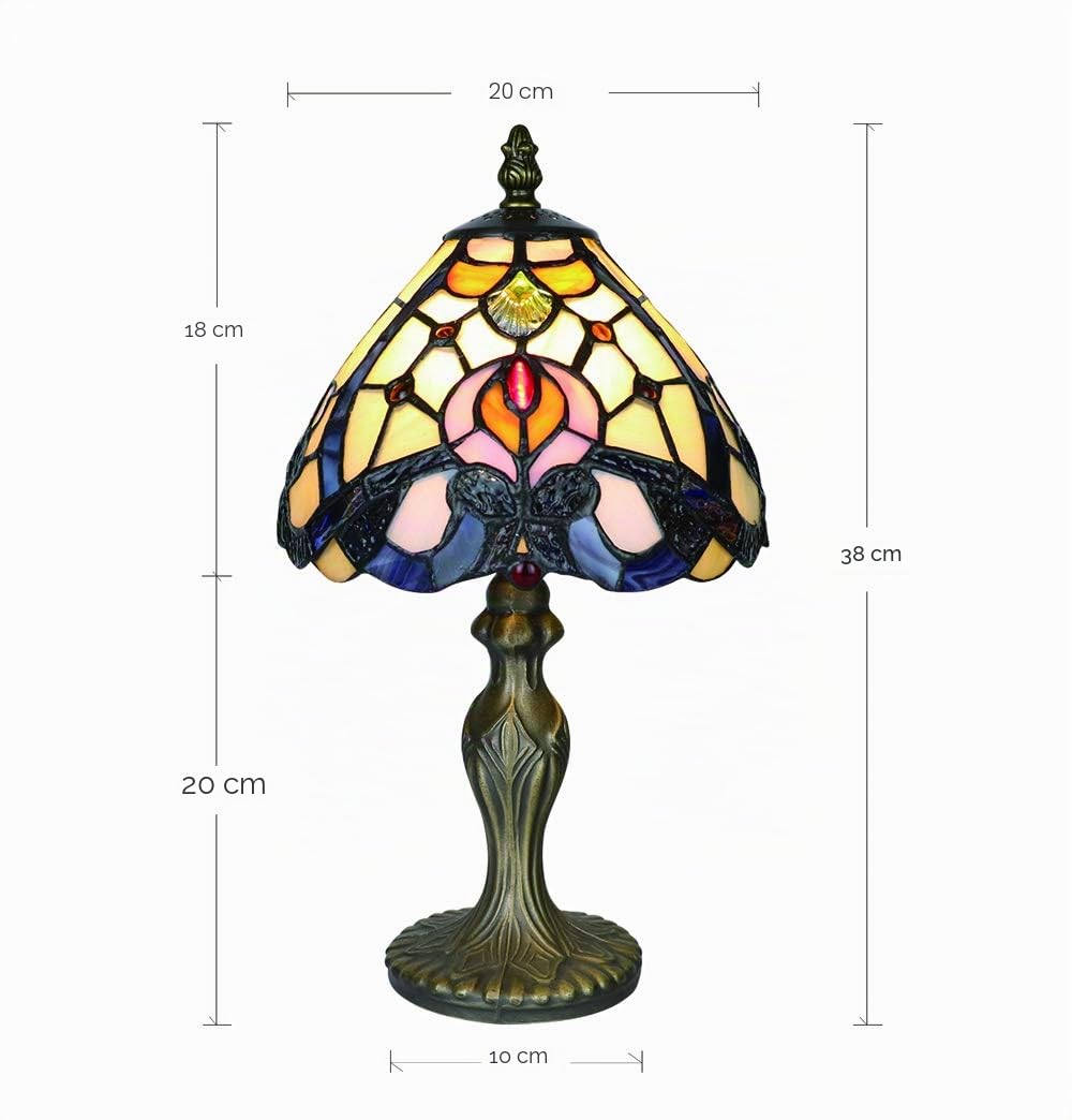 Lámparas de Mesa Tiffany Vintage 8 Pulgadas, Patrones de Lámparas de Vidrio Manchado Hecho a Mano Dormitorio Blanco Lámparas de Noche Estilo Simple Para Sala [Sin bombillas]