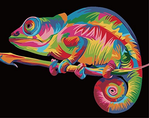 Wowdecor Paint by Numbers Kits for Adults Kids, Diy Oil Painting - Colorful Lizard 16x20 inch (Z13, Frameless)