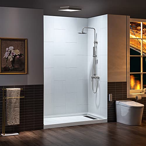 WOODBRIDGE Solid Surface 60" W x 36"D x 75"H Shower Wall Panel Surround kit in Matte White Finish, 0.138" (3.5mm) Thick, Stacked Block in a Staggered Vertical Pattern, Trimmable, Quick Install by WOODBRIDGE - Image 2