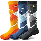 FanNicoo 3 Pack Kids Ski Socks OTC Warm Soft Non-Slip Cuff Winter Skiing Outdoor for Girls Boys(Oran