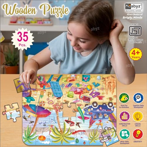 Image of ABYZ Wooden Jigsaw Beach House Puzzles 35pcs for Kids of Age 4-6 Years