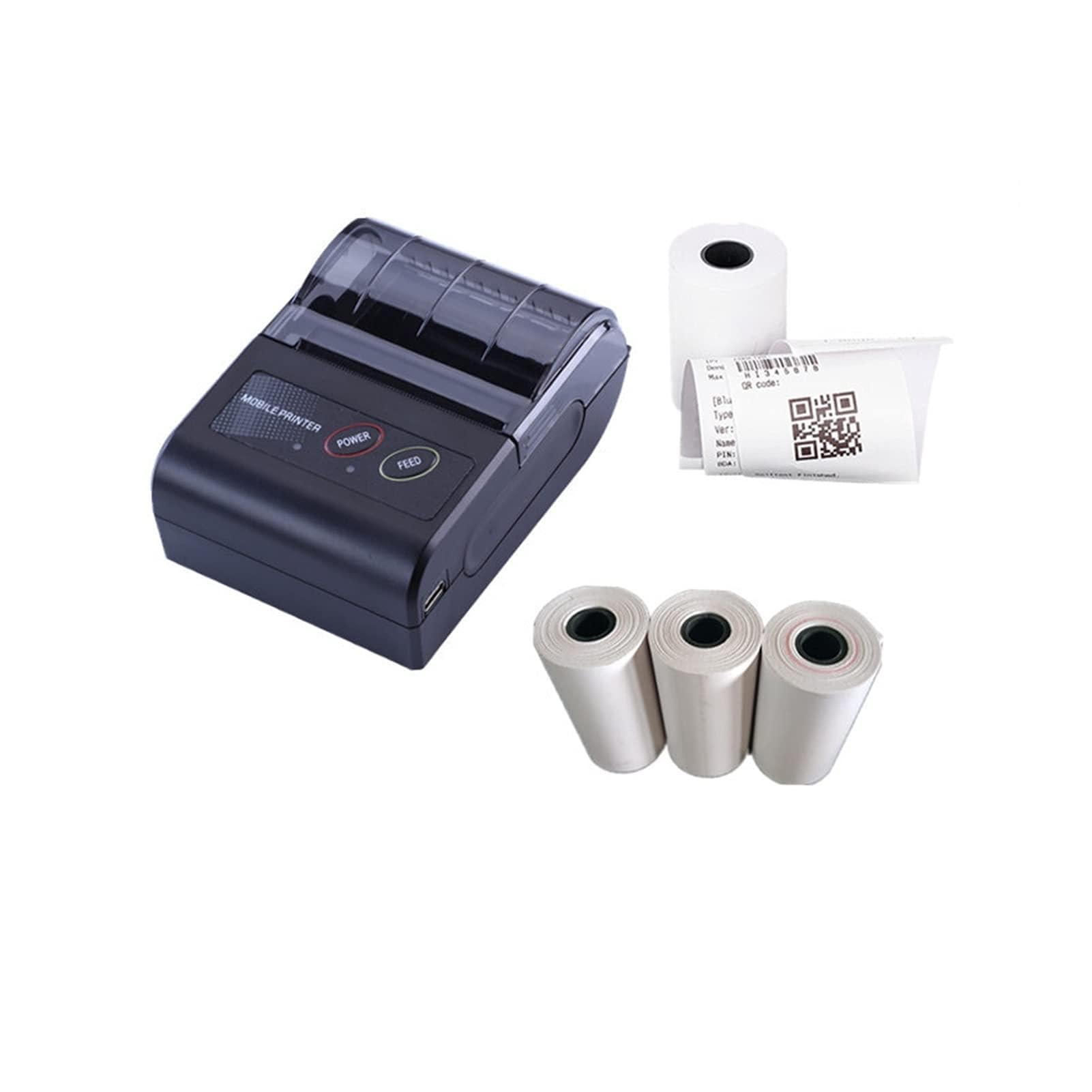 Portatile senza fili Bluetooth Ricevuta stampante 58 millimetri 2" Bluetooth stampanti termiche Label Maker for i negozi Mini Bill Printer Supplies(Add 3 Rolls Paper)