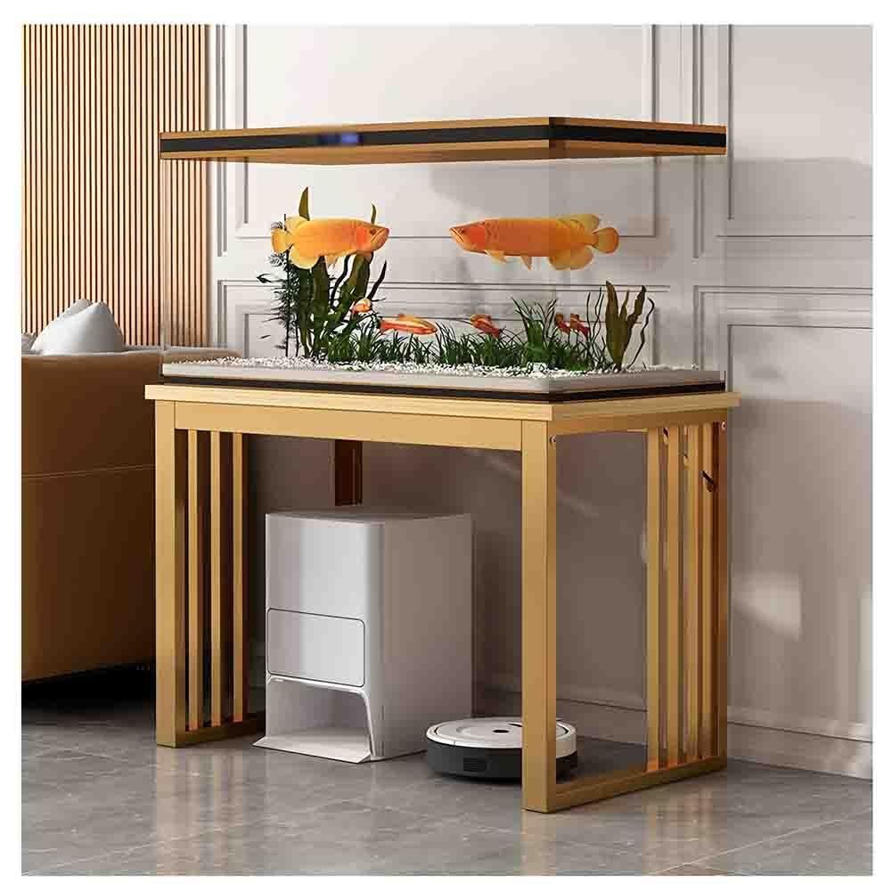 Support D'aquarium Robuste Avec Étagères En Métal, Support D'aquarium Multifonctionnel Pour La Maison, Table D'appoint Avec Rangement, Pour Salon, Chambre À Coucher, Cuisine, Bureau(Gold,90x40x70 cm)