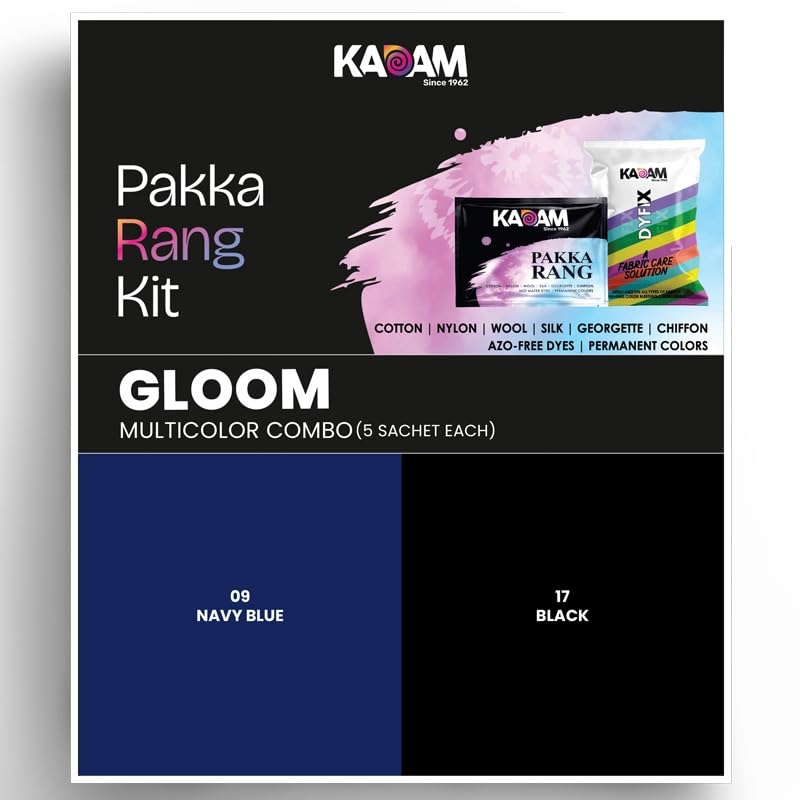 Kadam Pakka Rang Multicolour Combo Gloom | 5 Sachets Black & 5 Sachets Navy Blue | Cloth Colour Dye Powder for Fabric & Jeans | Fabric Dye for Clothes | Includes DyFix Color Fixer-image-41