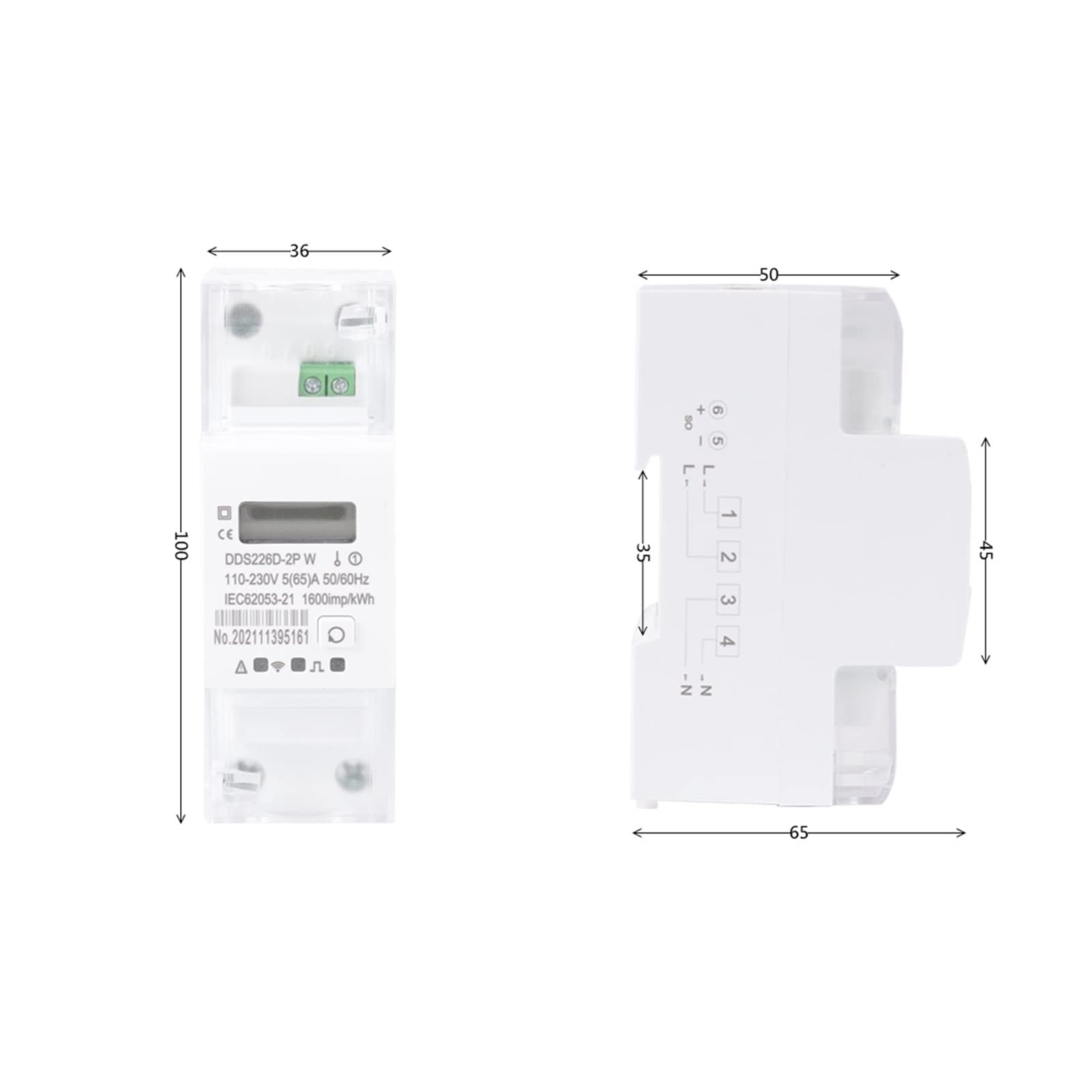 Contatore elettrico digitale, 50/60Hz Tuya monofase 65A Din Rail Smart Energy Meter Timer Monitor KWh Meter Wattmetro Monitora e registra il consumo energetico