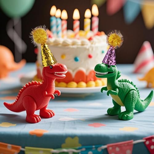 Tinoaly 10 Stück Mini Partyhüte für Stofftiere, Bunt Geburtstagshut für Hunde und Katzen Kleine Kegelhüte mit Glitzer Pompons für Spielzeug-Dinosaurier Basteln Kinder Partydekorationen Kostümzubehör