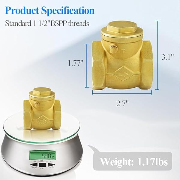 WiseWater 1 1/2" Brass Swing Check Valve, DN40, In-line, Horizontal, Non-Return by WiseWater - Image 2