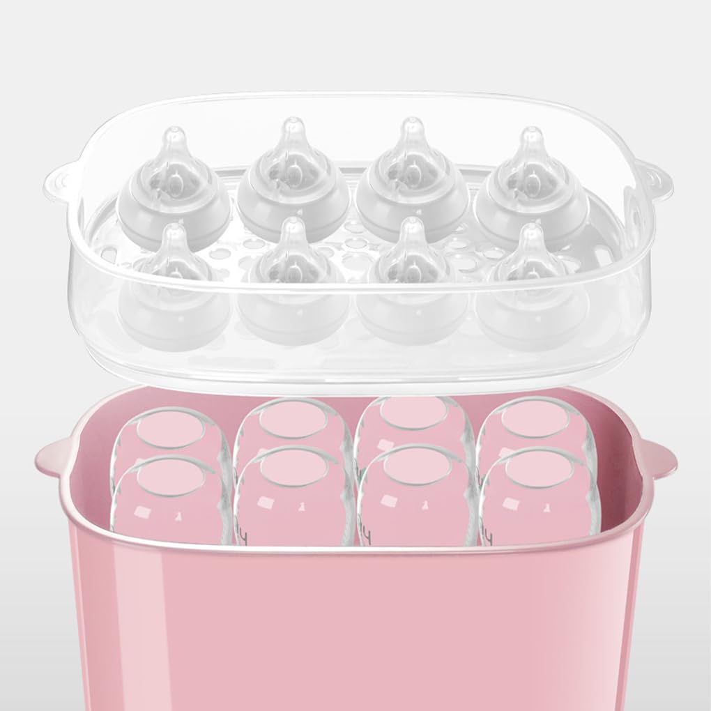 Esterilizador y secador de biberones a vapor eléctrico, más higiénico, de secado rápido para todos los biberones, desinfectantes para, rosa