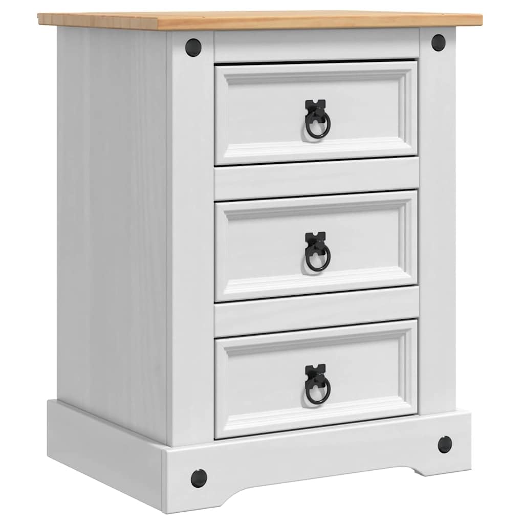 Table de chevet Corona blanche à 3 tiroirs pour ranger une petite chambre