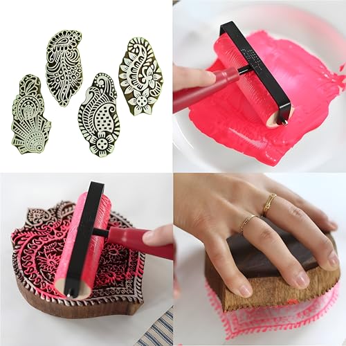 Image of RENIQ Wooden Printing Block for Fabric & DIY Craft | Handcrafted Indian Design Stamp for Textile, Pottery, Mehndi & Home Decor (Multicolor6)