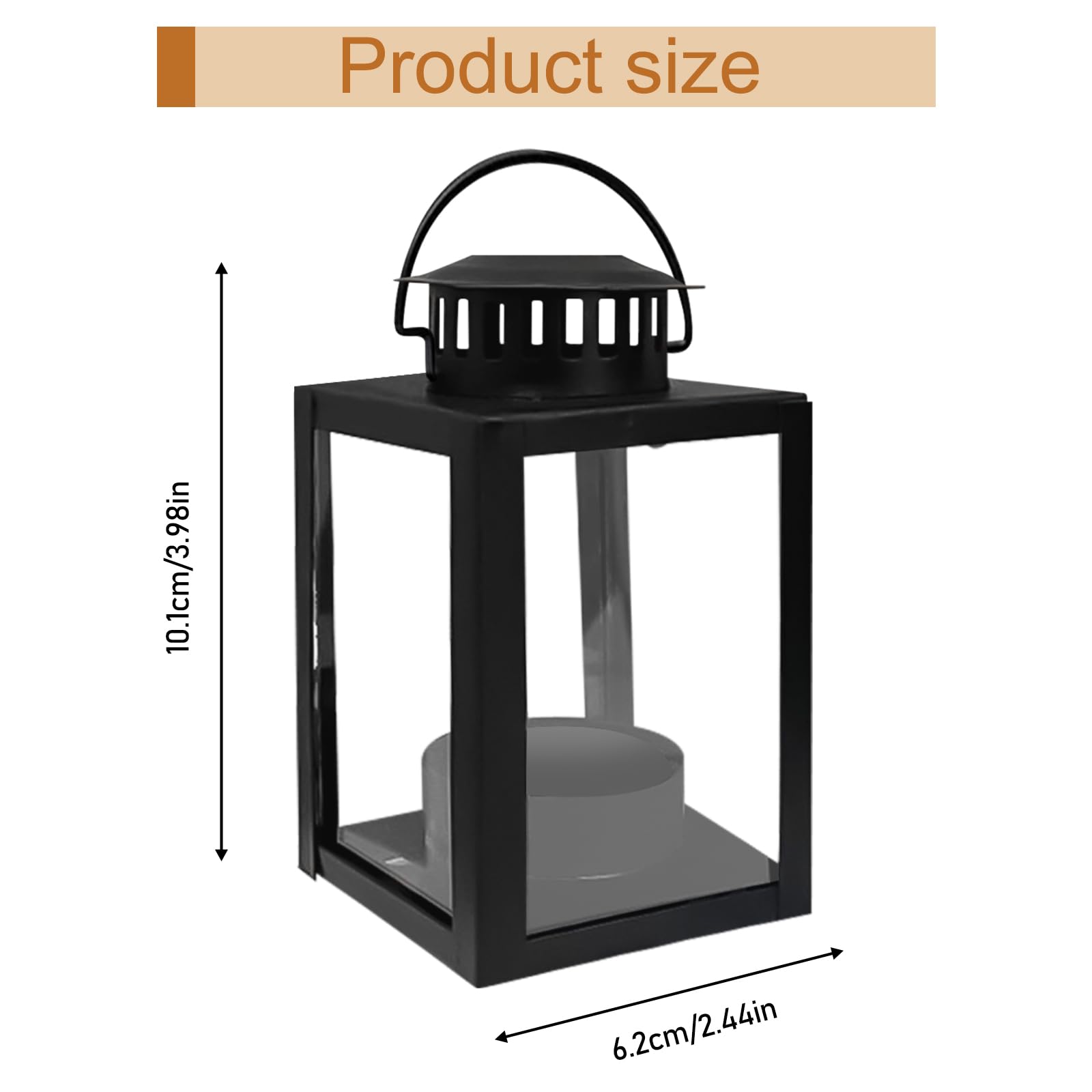 4 lanterne per esterni, 6 x 10,1 cm, lanterne per candele, lanterne da giardino, lanterne da giardino per portacandele, piccola lanterna in metallo per tavolo da caffè, caminetto (nero)