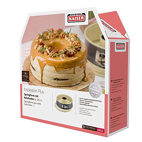 Foto von Original Kaiser Inspiration Plus Kuchen Springform 28 cm rund, 2 Böden, Flach- und Rohrboden, runde Backform antihaftbeschichtet, Kuchenform auslaufsicher