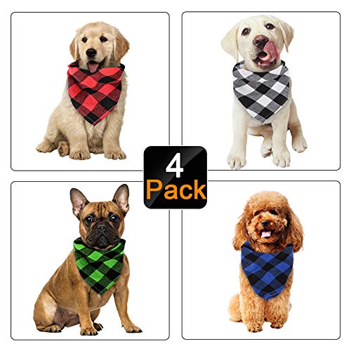 CWXZSTM Dog Bandanas,Triangle Dog Headscarf, Reversible Lattice Painting bib Scarf, Washable and Adjustable Square Scarf Set for pet cat and Dog Grooming, 4 Pieces