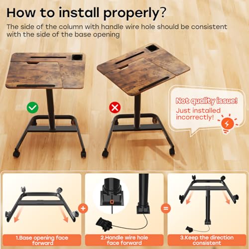 Image of JOY worker Mobile Standing Desk, Height Adjustable Table, 60 Tiltable Rolling Laptop Desk, Portable Sit Stand Desk with Wheels Cup Holder for Bed Couch Hospital, Holds Up to 22lbs, Rustic