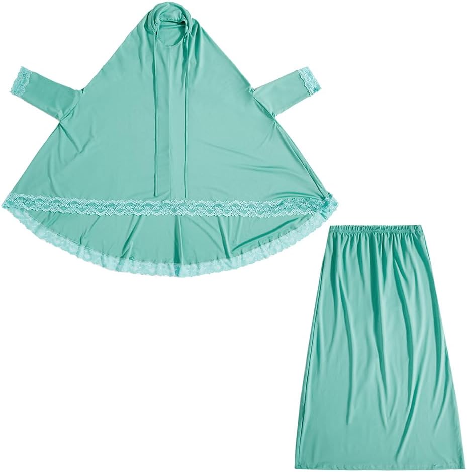 IBTOM CASTLE Little Girls Muslim Prayer Dress Abaya Long Sleeve Full Cover Lace Hijab Kaftan Dubai Islamic Modest Eid Jilbab