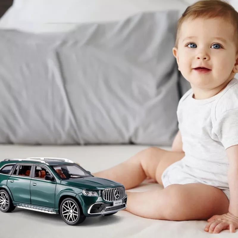 Image of 1:24 Scale Model Diecast Car Benz GLS63 AMG Alloy Collectible Pull Back Toy Vehicle with Light & Sound Openable Doors Gift for Boys Adults Car Enthusiast (Green)
