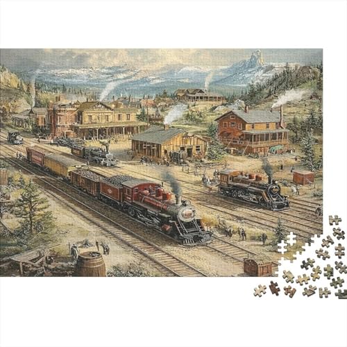Puzzles imposibles de 1000 piezas para adultos, rompecabezas de trenes vintage del Oeste