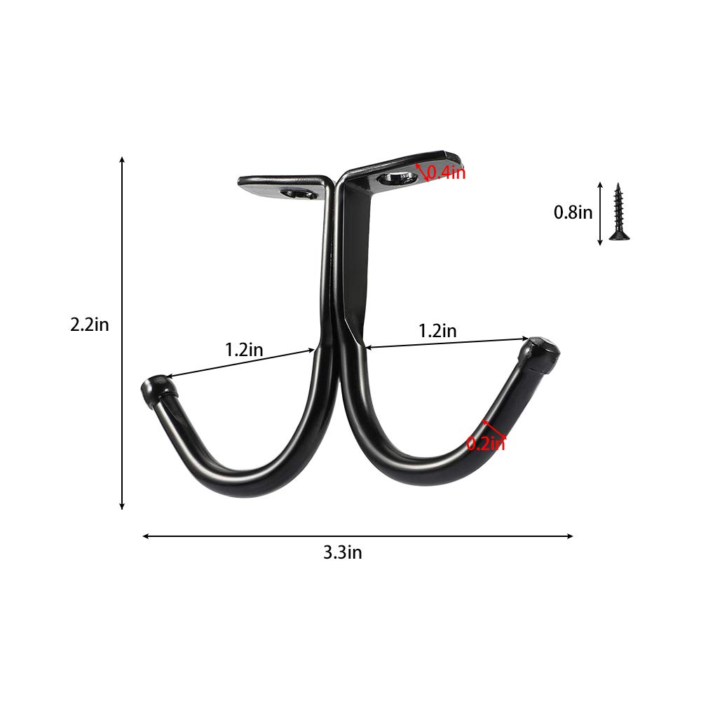 Picowe 6 Pcs Double Prong Ceiling Hook - Under Shelf Coat Hooks Bathroom Towel Bedroom Robe Hook for Hanging Baseball Cap, Coat, Clothes and Jewelry (Black)