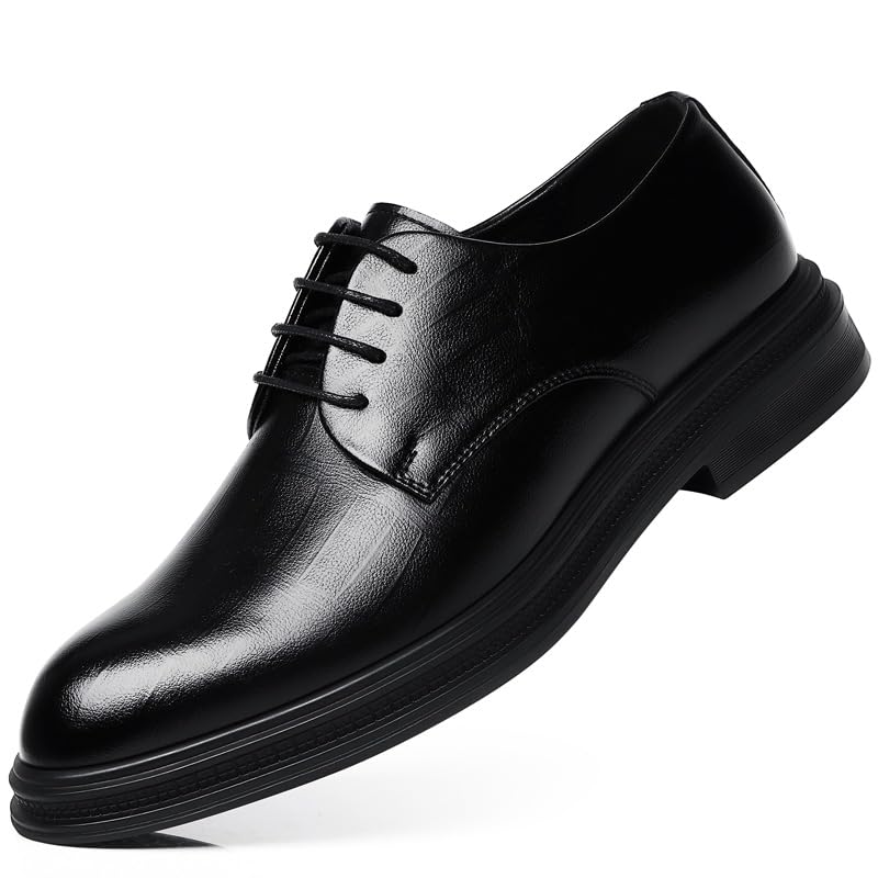 Men's Pointed Leather Perforated Breathable Leather Shoes Low-Top Lace-Up Oxford Shoes Suitable for Business Office Church Formal Occasions