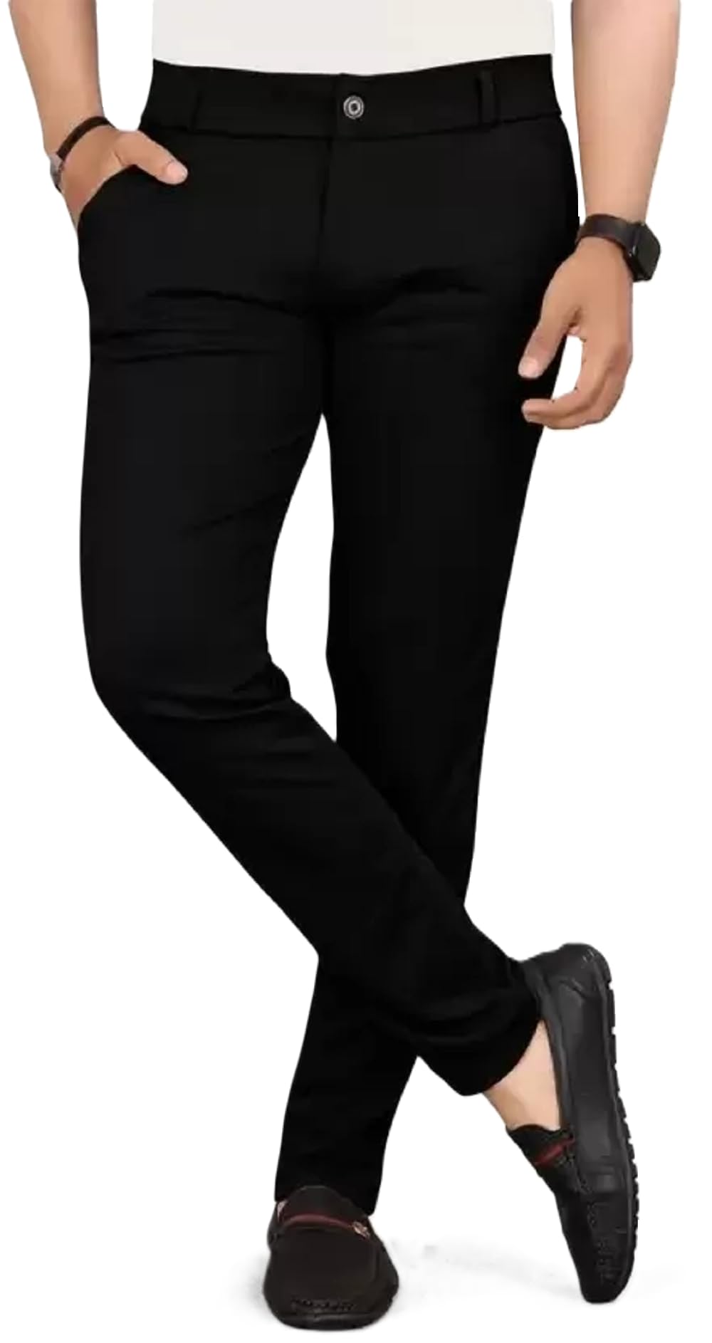 gibbonte Men's Mid-Rise Slim Fit Formal Trousers with Lycra Blend Fabric, Solid Pattern, and Button Closure | Stylish Trousers for Men | Ideal for Office, Business, and Casual Wear-picture-32