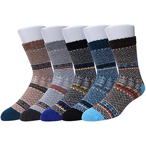 WYTartist Mens Socks Winter 5 Pairs Vintage Style Knit Wool Socks Soft Warm Winter Fall Crew Socks (Set H) Cover