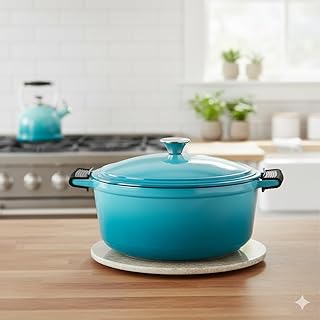 Rustic Series Cast Iron Dutch Oven (3.5L) | Christmas Gifts | Enamel Coated Biryani Handi Pot Heavy Bottom | Handi With Lid For Cooking | Rust Proof Iron Pot (Blue)