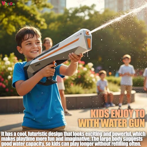 Image of Vikrida Rechargeable Electric Automatic Big Powerful Water Gun with Luminous Light Auto Suction 800ML Inbuilt Tank Up to 30Ft Shooting Range High Pressure Water Blaster for Pool, Beach & Summer Play