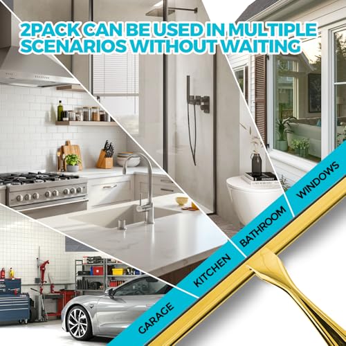 image for ALFLOD 2PACK 12-Inch Golden All-Purpose Shower Squeegee for Shower Doo