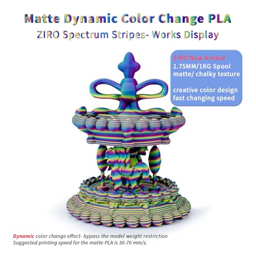 Image of ZIRO Magic Dynamic Color Changing Filament 1.75mm, Fast Color Change Matte PLA Stripes Series, Fit Most FDM 3D Printer, 1KG Spool (No Shine), Spectrum Stripes