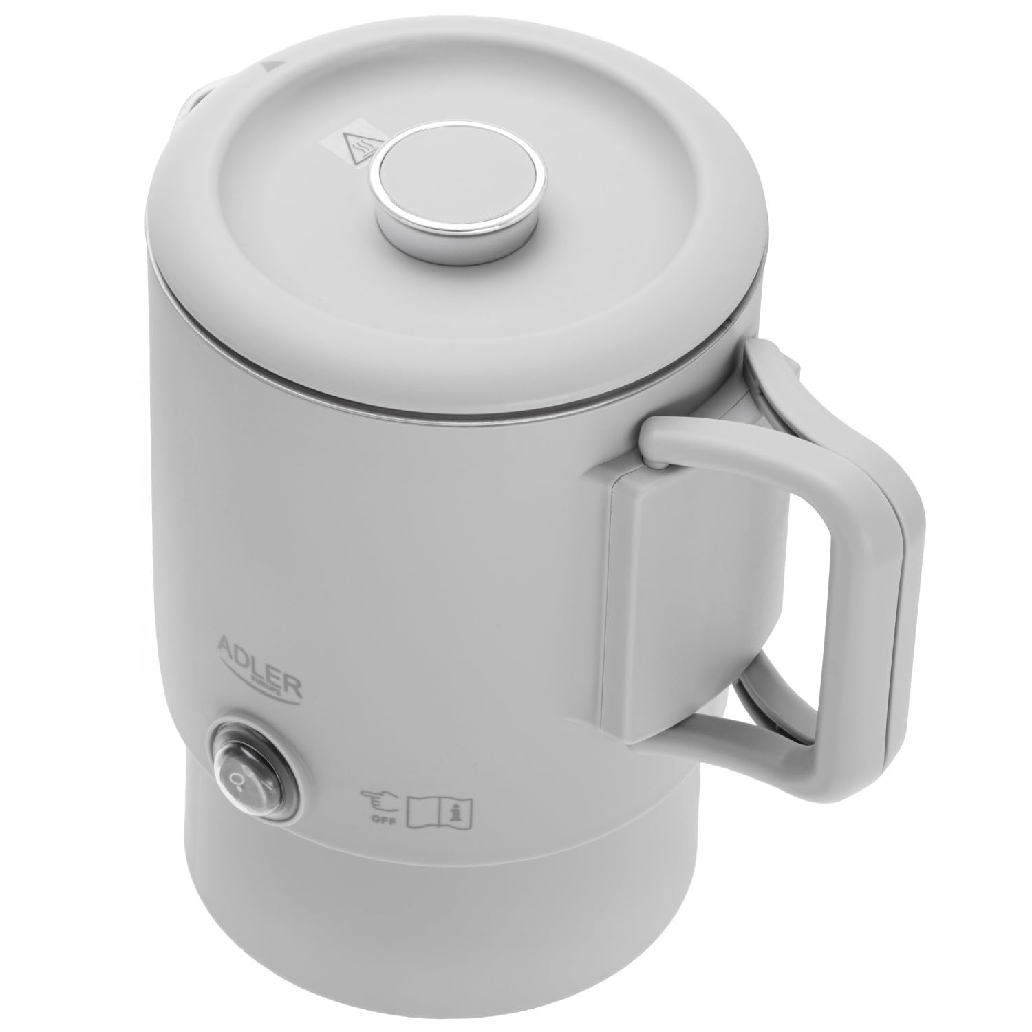 Adler Kompakter Reisewasserkocher 0,8 l 650 W | Klappbarer Griff Doppelte Edelstahlgehäuse 360° drehbarer Sockel Automatische Abschaltung Grau Typ E/F