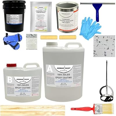ArmorPoxy Garage Epoxy Floor Kit – Industrial Grade, 2 Part Epoxy Coating for Concrete for Garages, Basements, Workshops, Retail & Automotive Spaces - 14 pcs, Covers 600 Sq Ft, Designer Gray