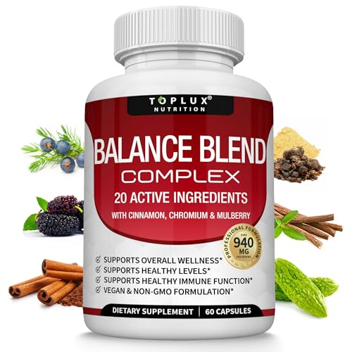 Premium Natural Balance Blend Complex Supplement - Natural 20 Herbs and Vitamins with Cinnamon Non-GMO Vegan for Men Women 60 Capsules