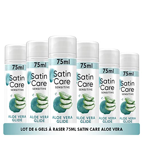 Gillette Satin Care Gel À Raser Pour Femme Glisse Aloe Vera, 6x75ml, Spécifiquement Conçu Pour Les Peaux Sensibles