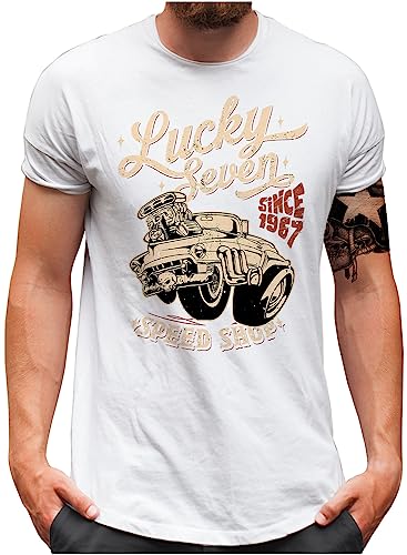T-shirt Lucky 7 homme blanc garage tuning racing grande taille 4XL