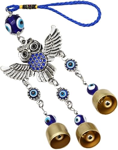 VOSAREA Decoración vintage Hamsa decoración de pared azul mal de ojo campanas campanas de metal campanas de viento campanas de viento colgantes de