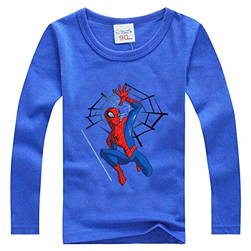 VogueFashion Kids Superhero Long Sleeve Shirt (Blue Spiderman, 3-4 Years)