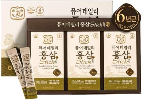 [Gangwoninsam] Korean Red Ginseng Extract Pure Daily Stick 30 Count – Contains 6 Year Korean Red Ginseng Extract, Korean Food, Individually Packaged, 0.35 fl. oz (10ml), 3 X 10-Count Box