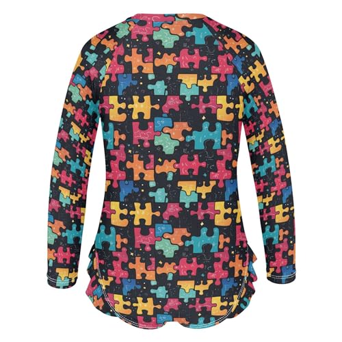 Jigsaw Puzzle Girls Long Sleeve Rashguard Swimsuit UV Protection One-Piece Swimwear Bathing Suit B04035543